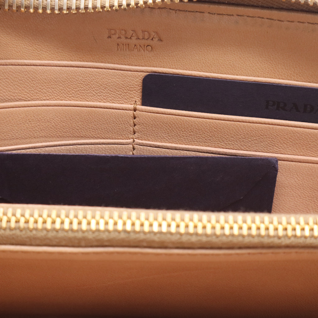 Beige Nappa Gaufre Leather Zip Around Wallet Twins