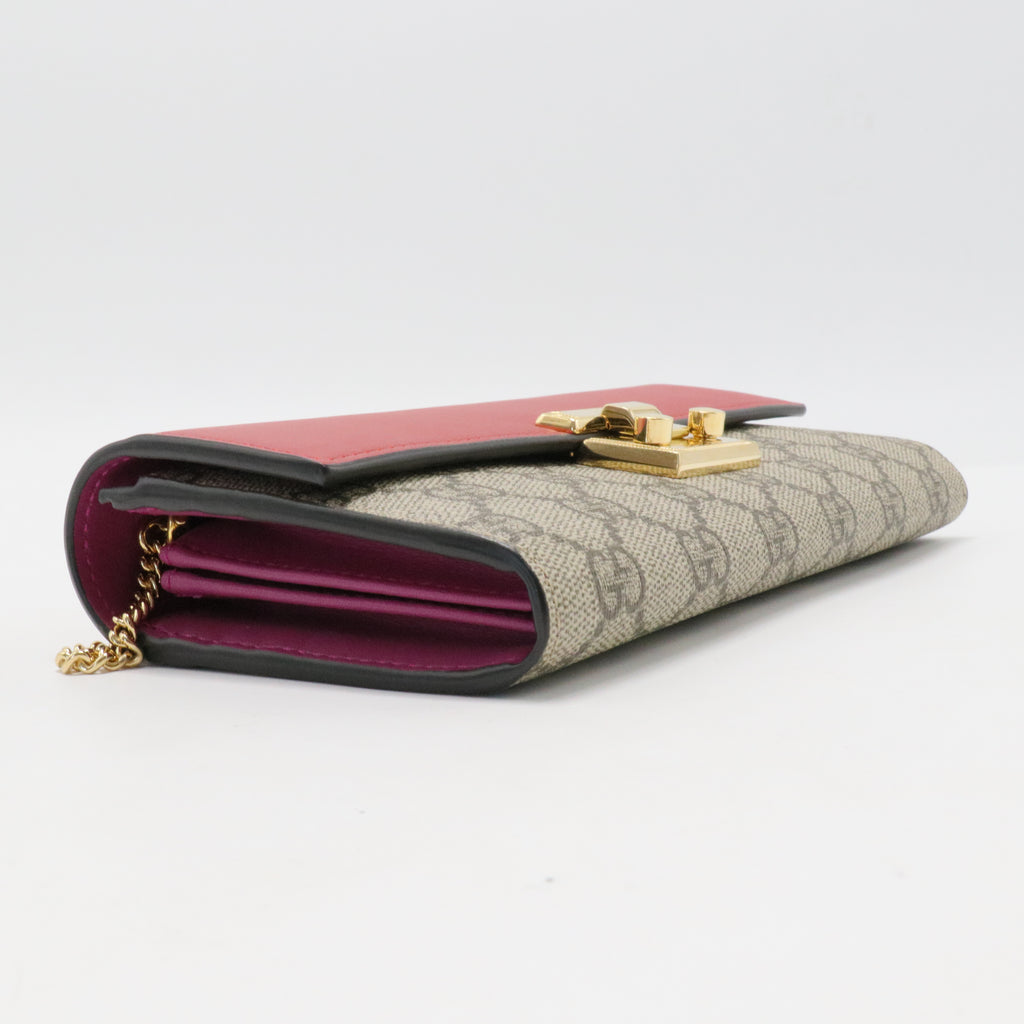 Padlock Continental Chain Wallet GG Coated Canvas and Leather Long