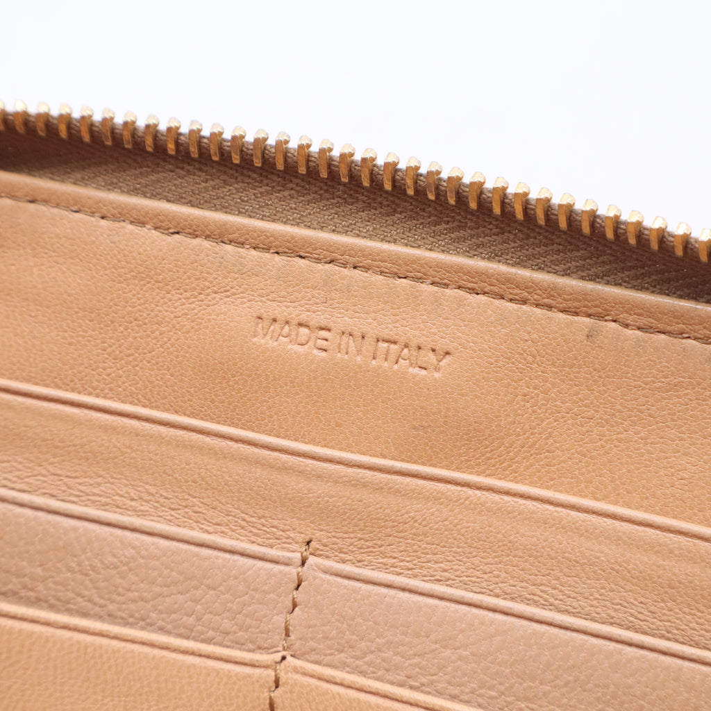 Beige Nappa Gaufre Leather Zip Around Wallet Twins