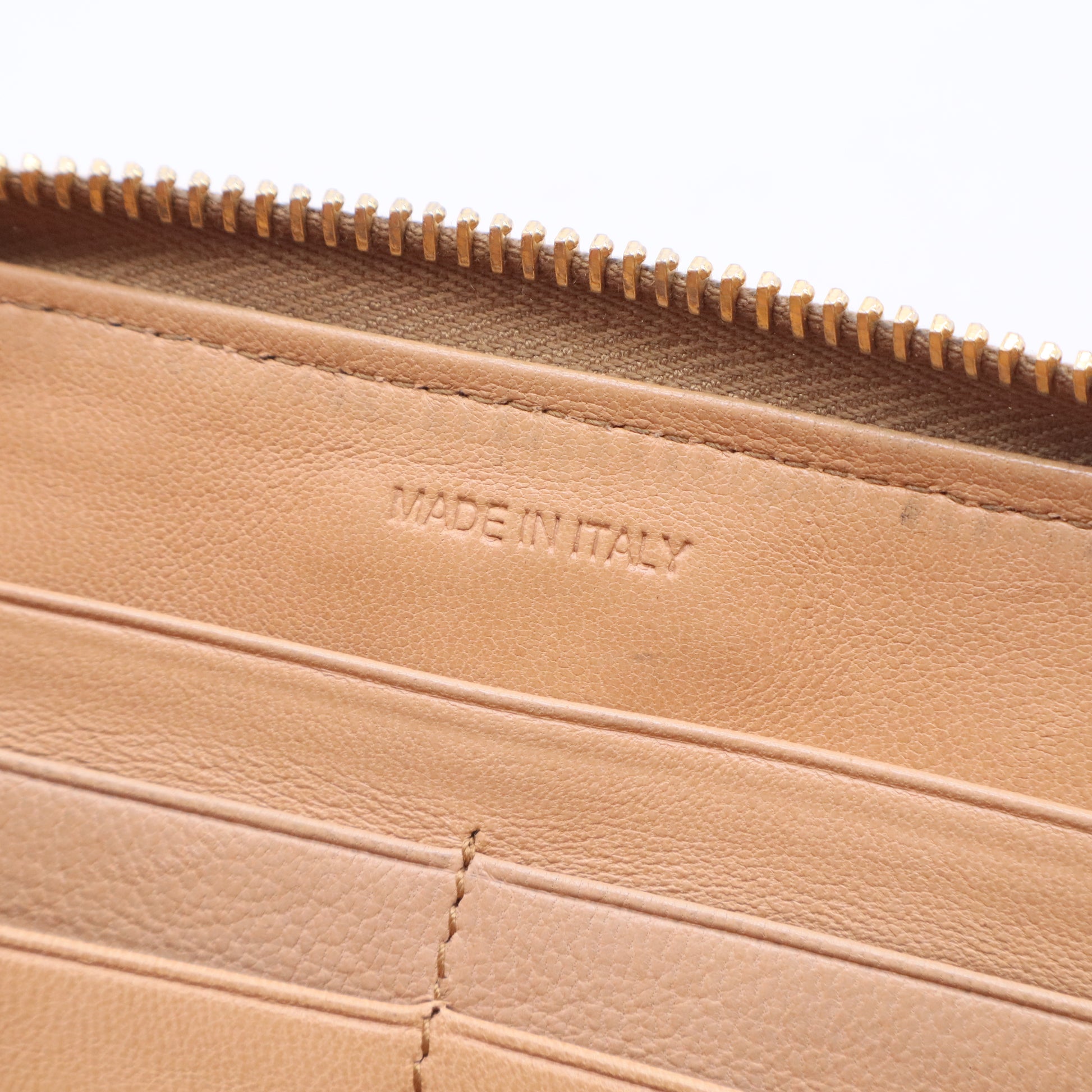 Beige Nappa Gaufre Leather Zip Around Wallet Twins