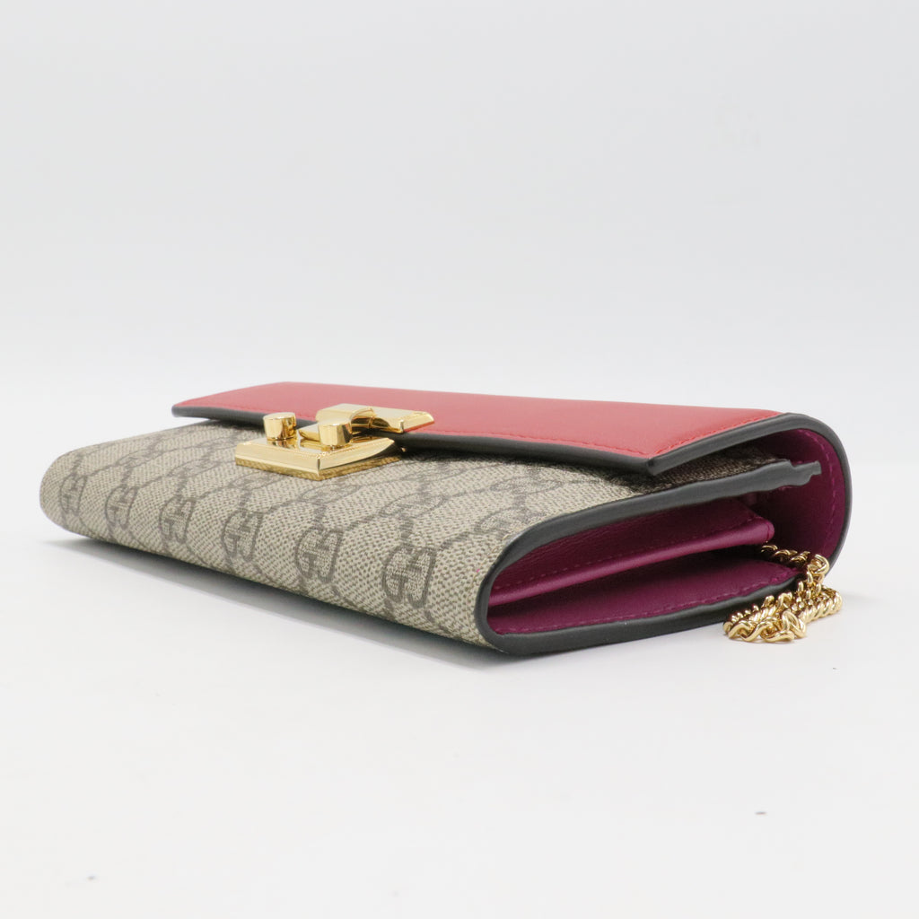 Padlock Continental Chain Wallet GG Coated Canvas and Leather Long