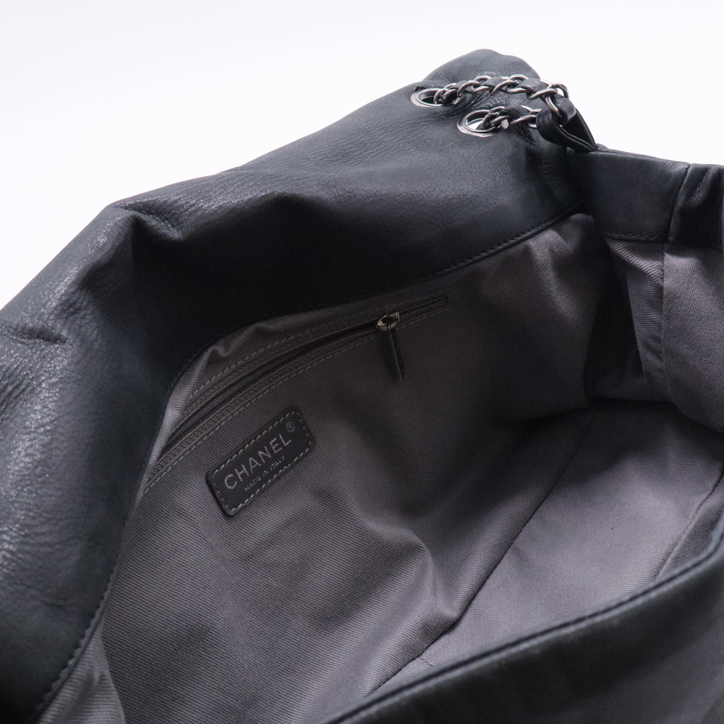 Black Glazed Leather Flap Bag