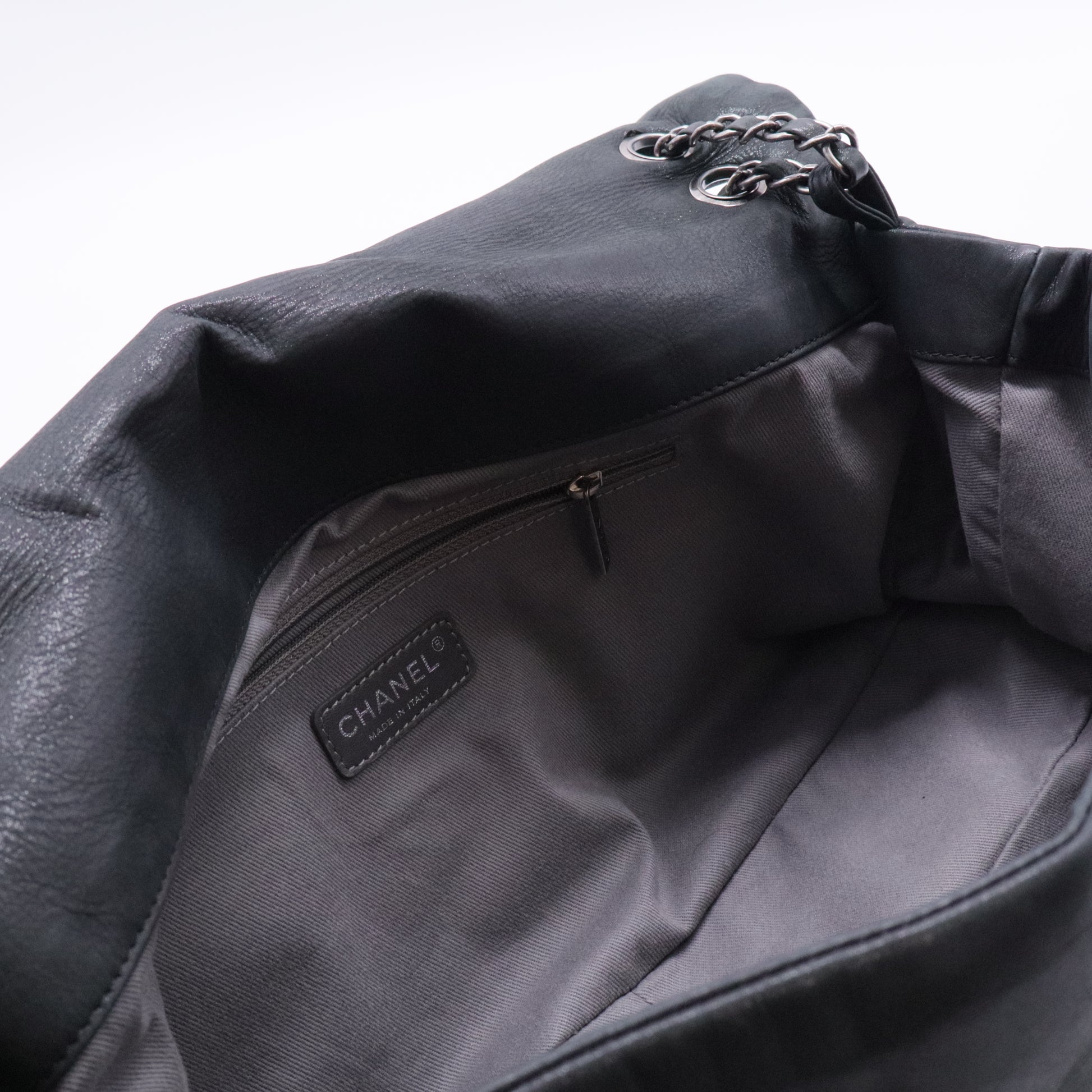 Black Glazed Leather Flap Bag