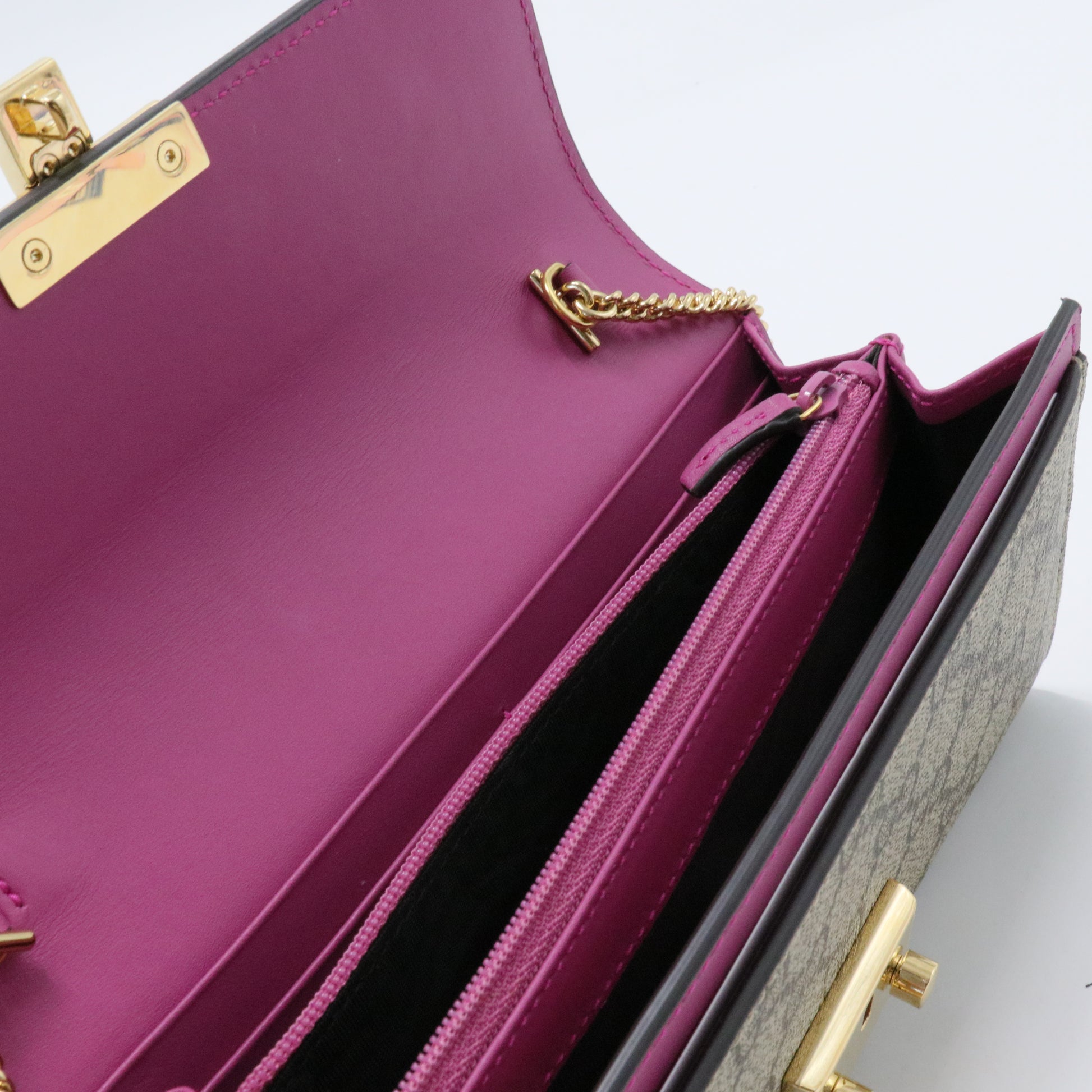 Padlock Continental Chain Wallet GG Coated Canvas and Leather Long