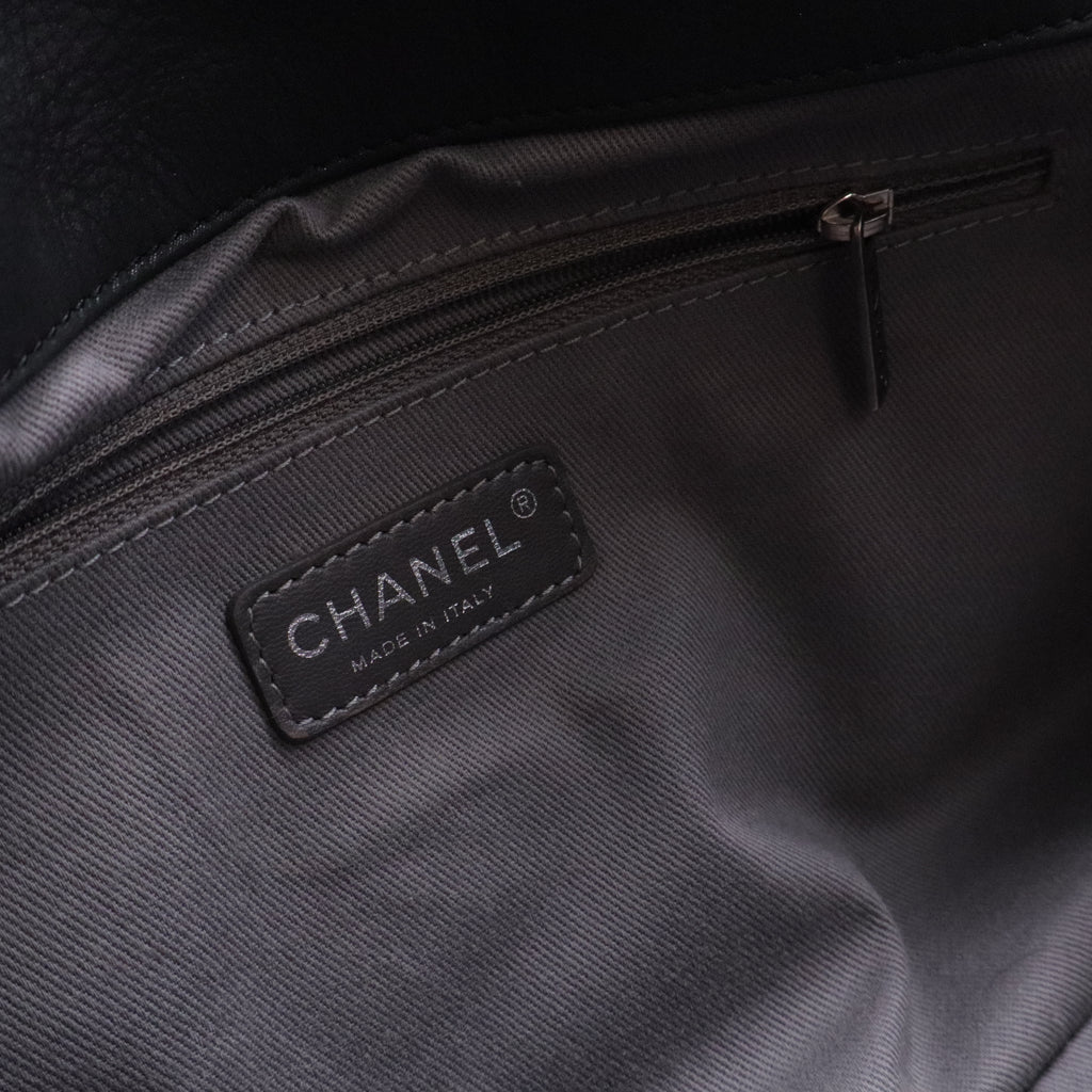 Black Glazed Leather Flap Bag