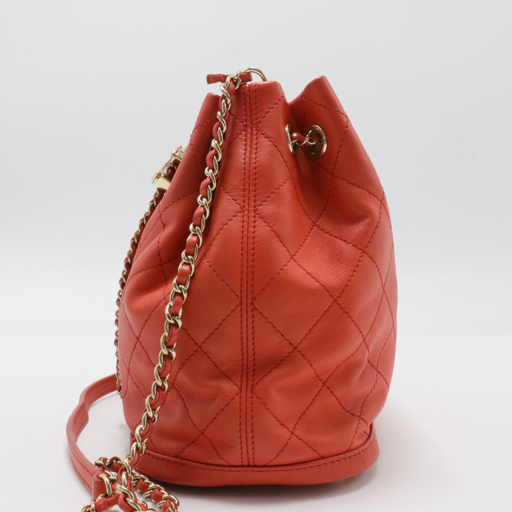 CC Drawstring Bucket Bag Quilted Calfskin Small