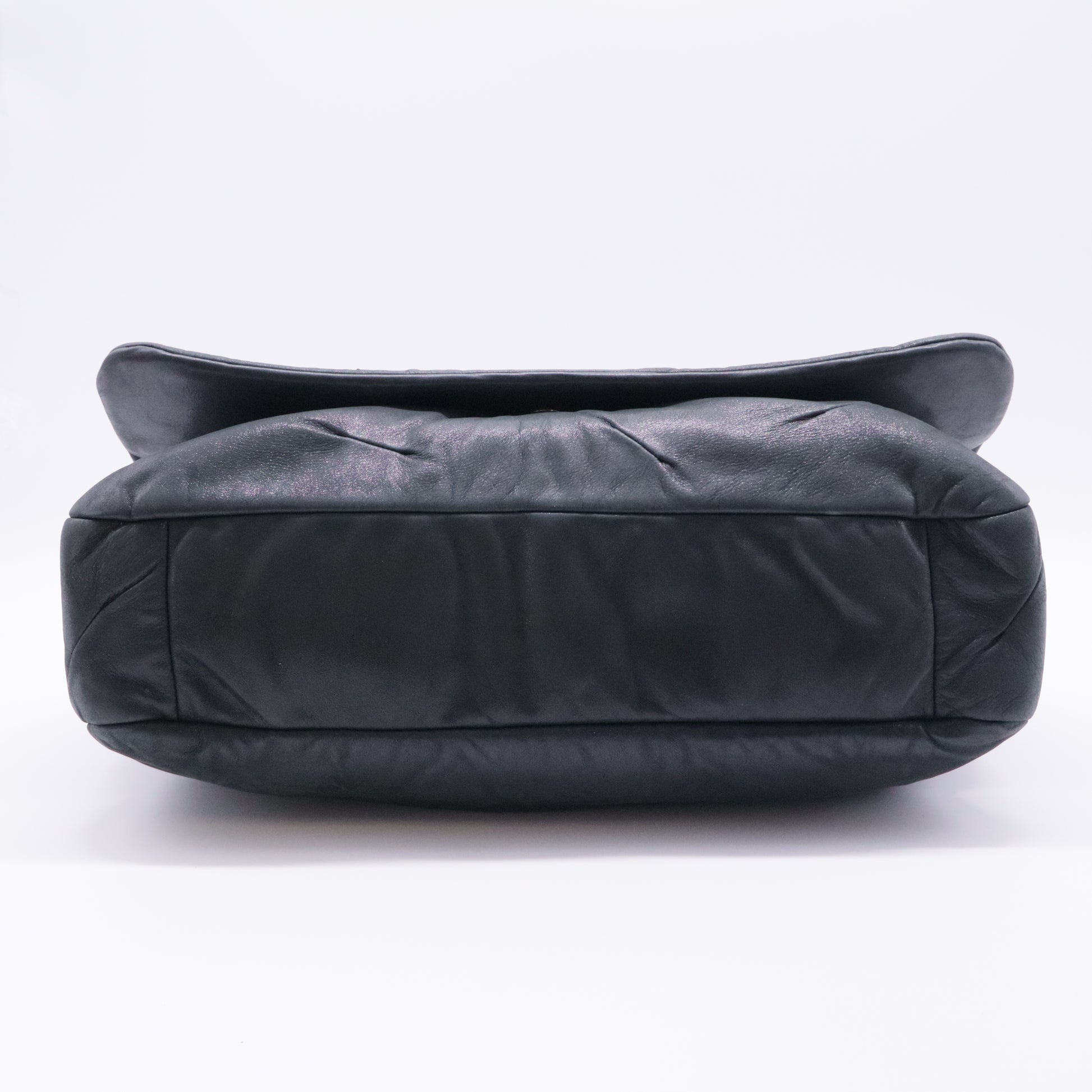 Black Glazed Leather Flap Bag