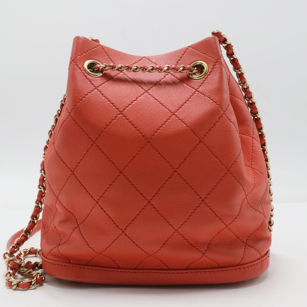 CC Drawstring Bucket Bag Quilted Calfskin Small