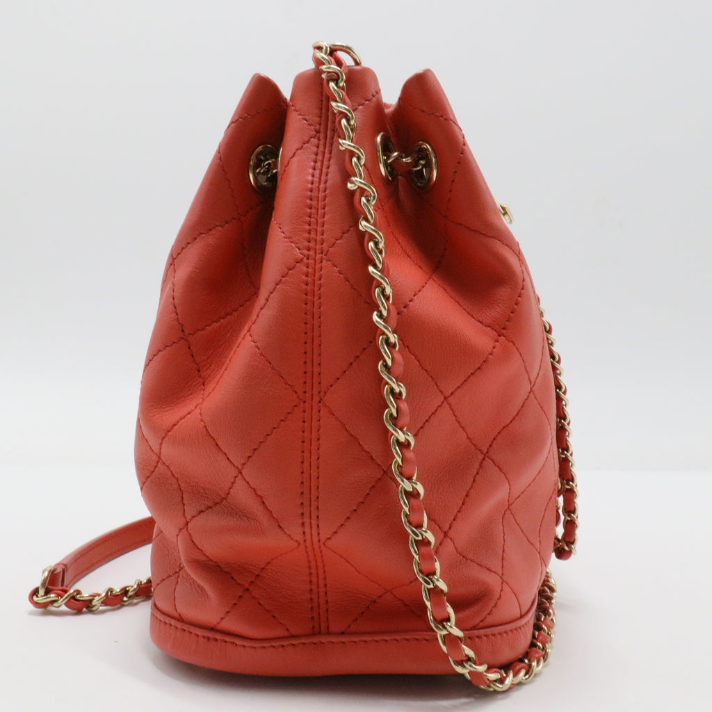 CC Drawstring Bucket Bag Quilted Calfskin Small