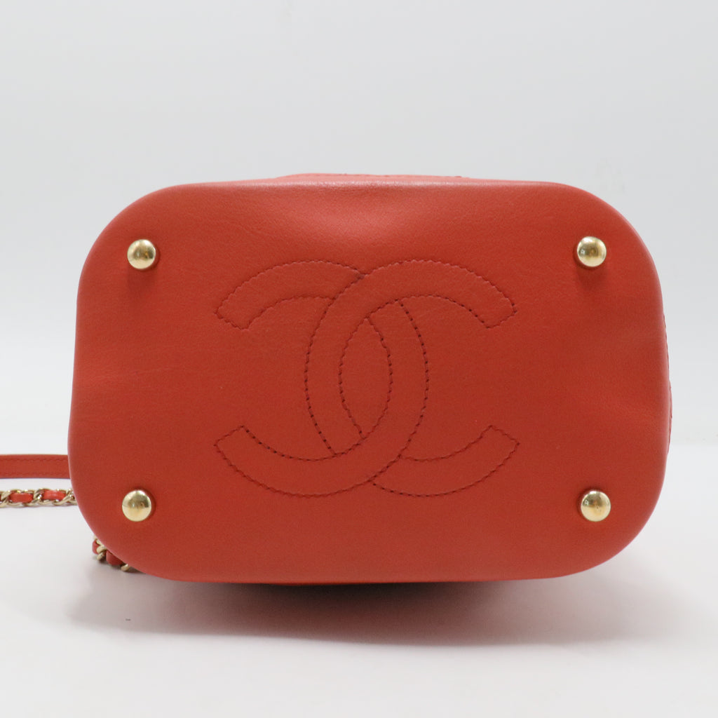 CC Drawstring Bucket Bag Quilted Calfskin Small