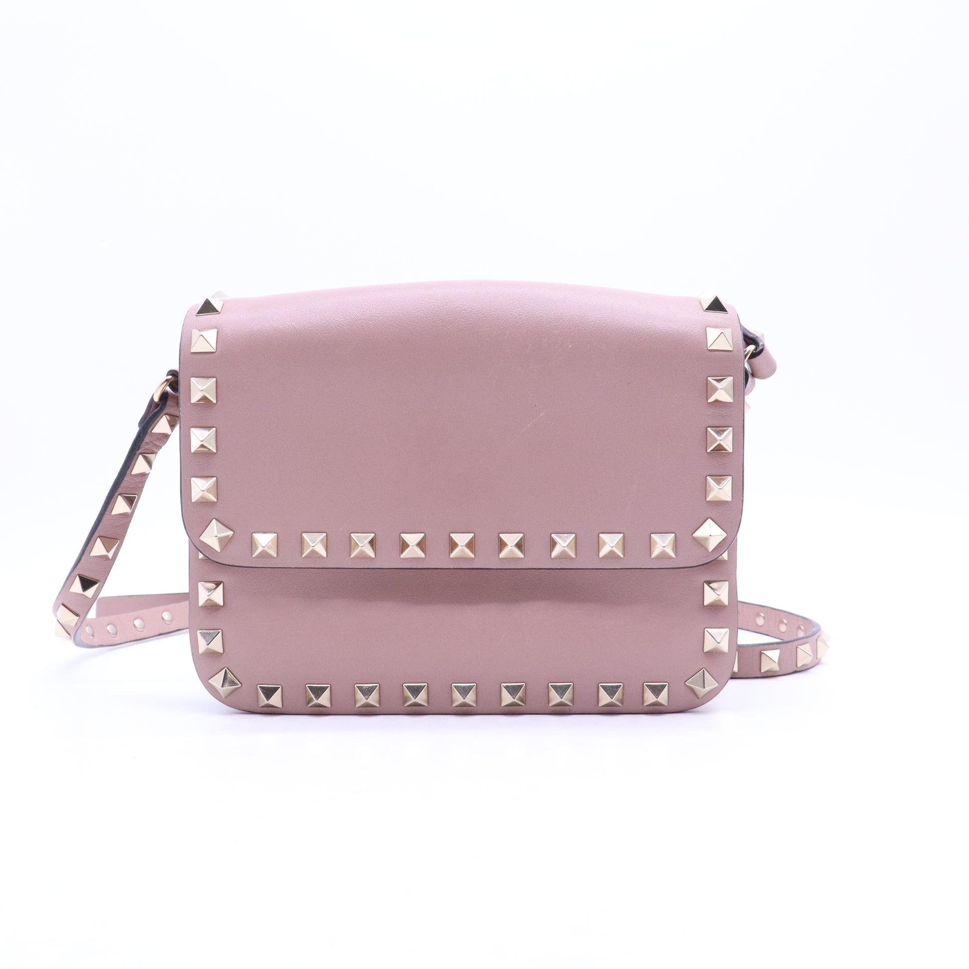 Beige Leather Rockstud Small Flap Crossbody Bag B21490