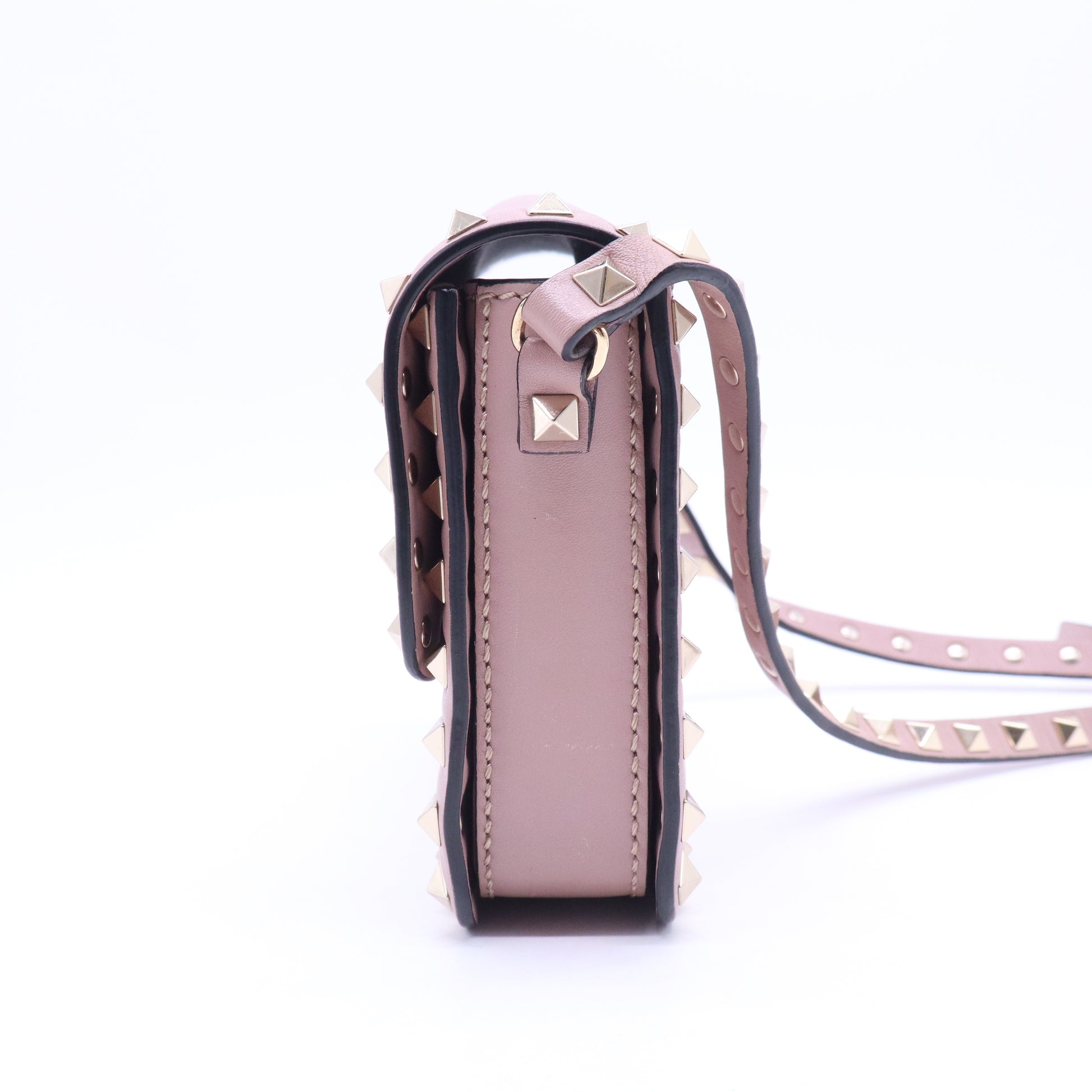 Beige Leather Rockstud Small Flap Crossbody Bag B21490