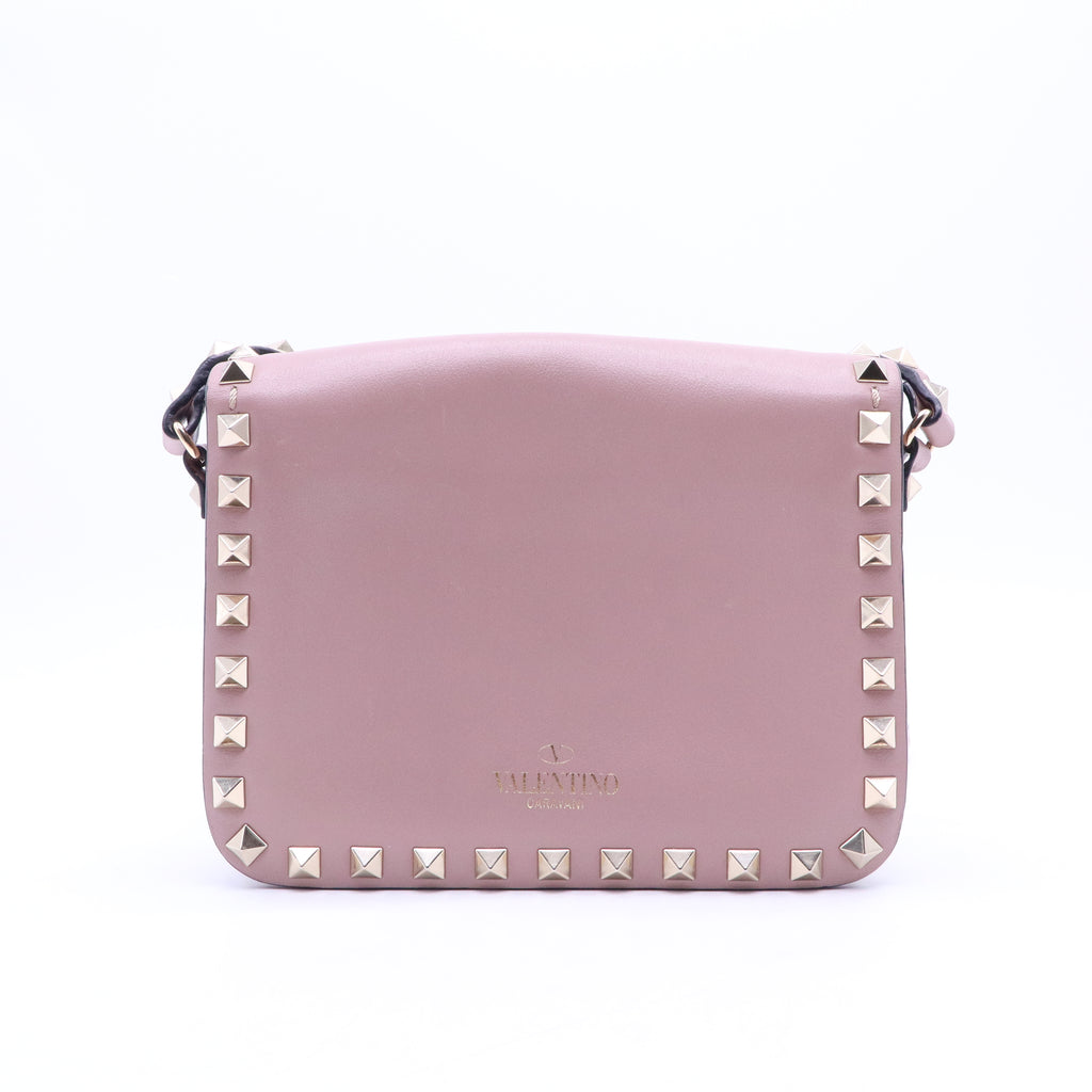 Beige Leather Rockstud Small Flap Crossbody Bag B21490