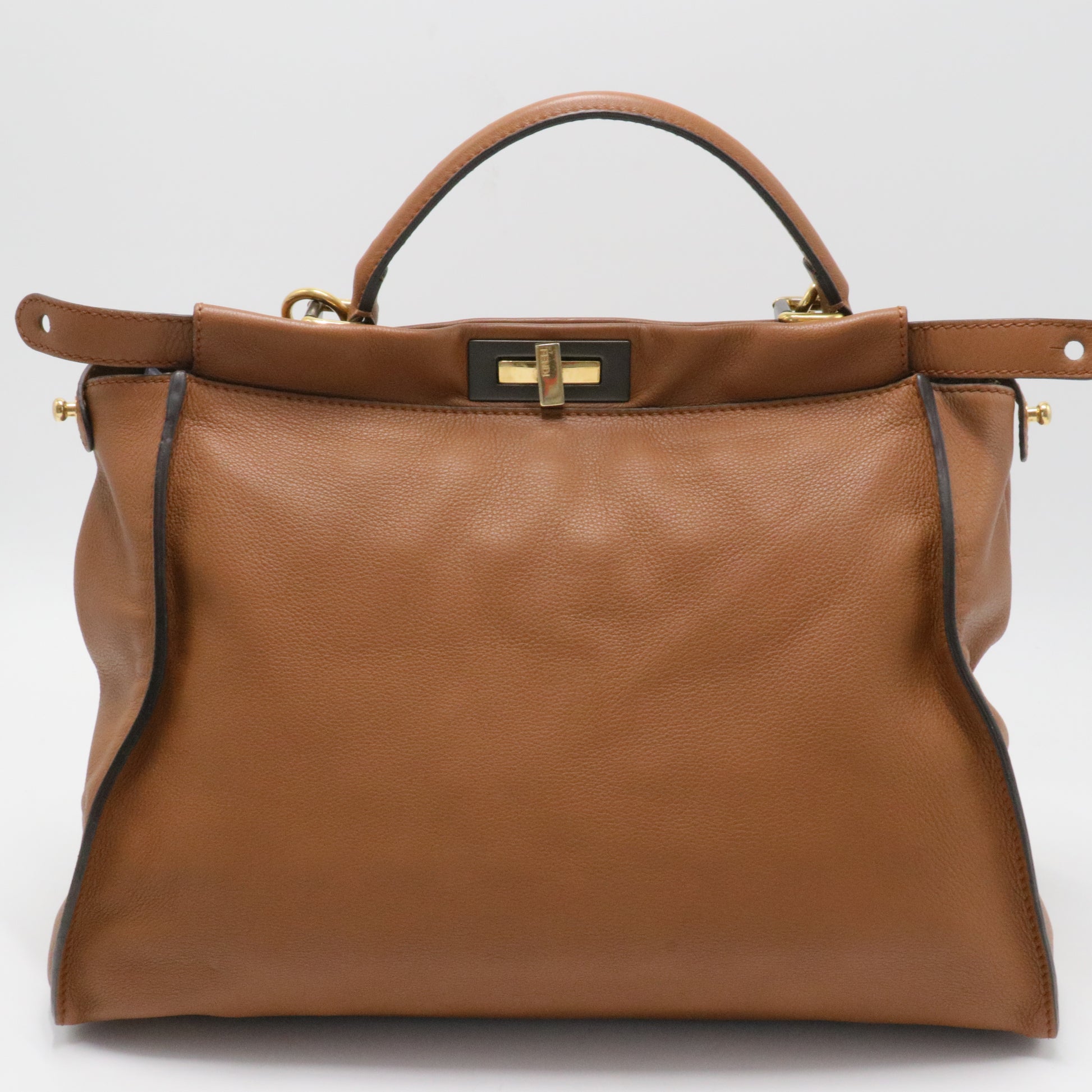 Fendi Tan Leather Large Peekaboo Top Handle Bag