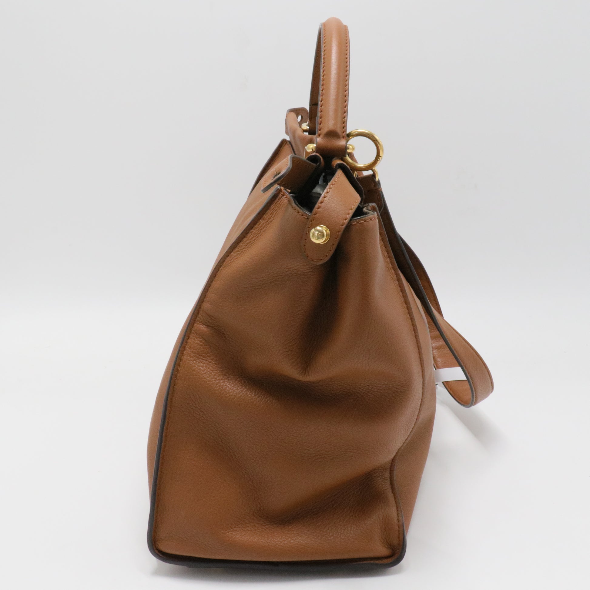 Fendi Tan Leather Large Peekaboo Top Handle Bag