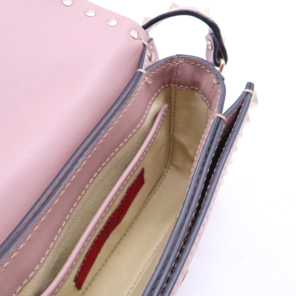 Beige Leather Rockstud Small Flap Crossbody Bag B21490