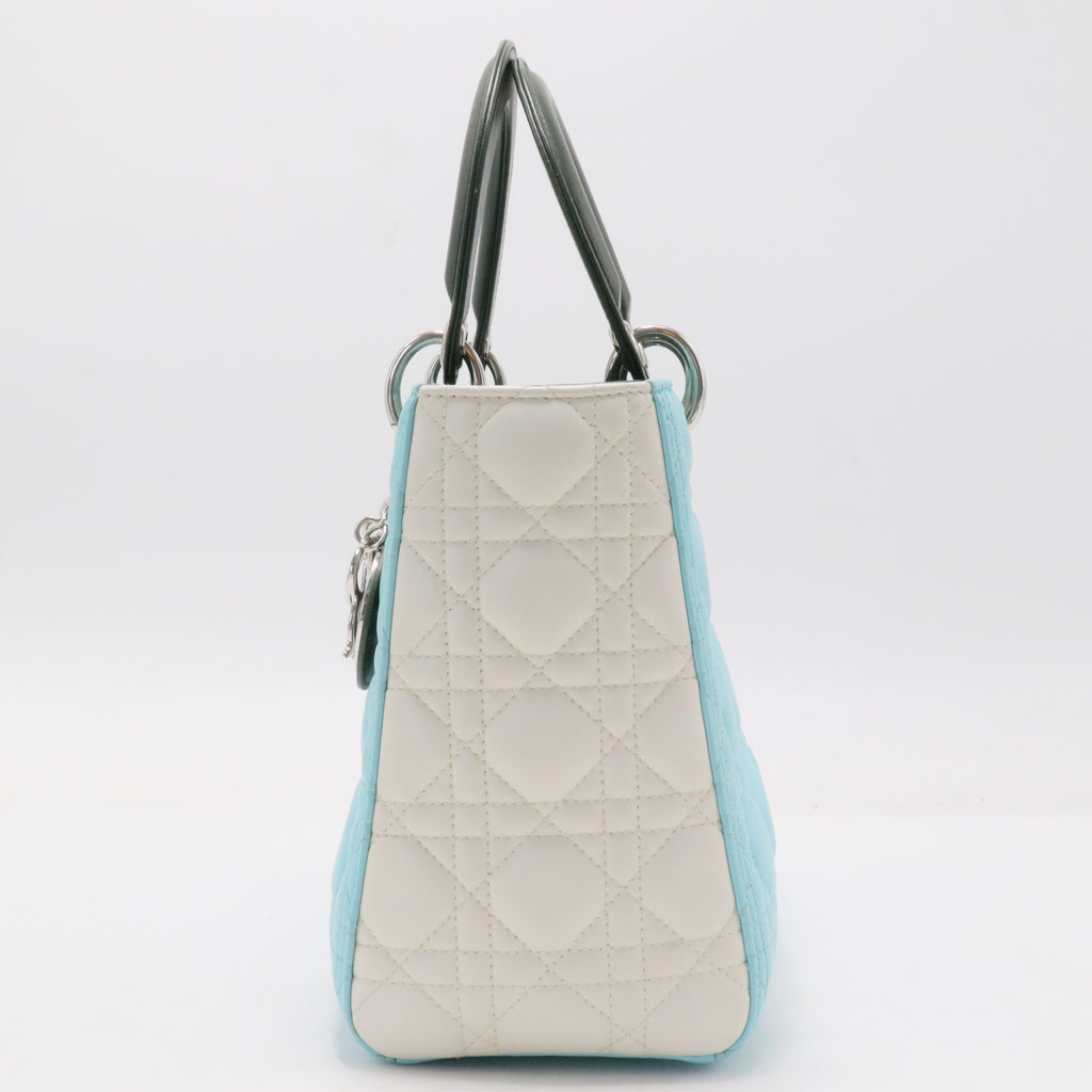 Lambskin Cannage Medium Tri-Color Lady Dior Blue Green