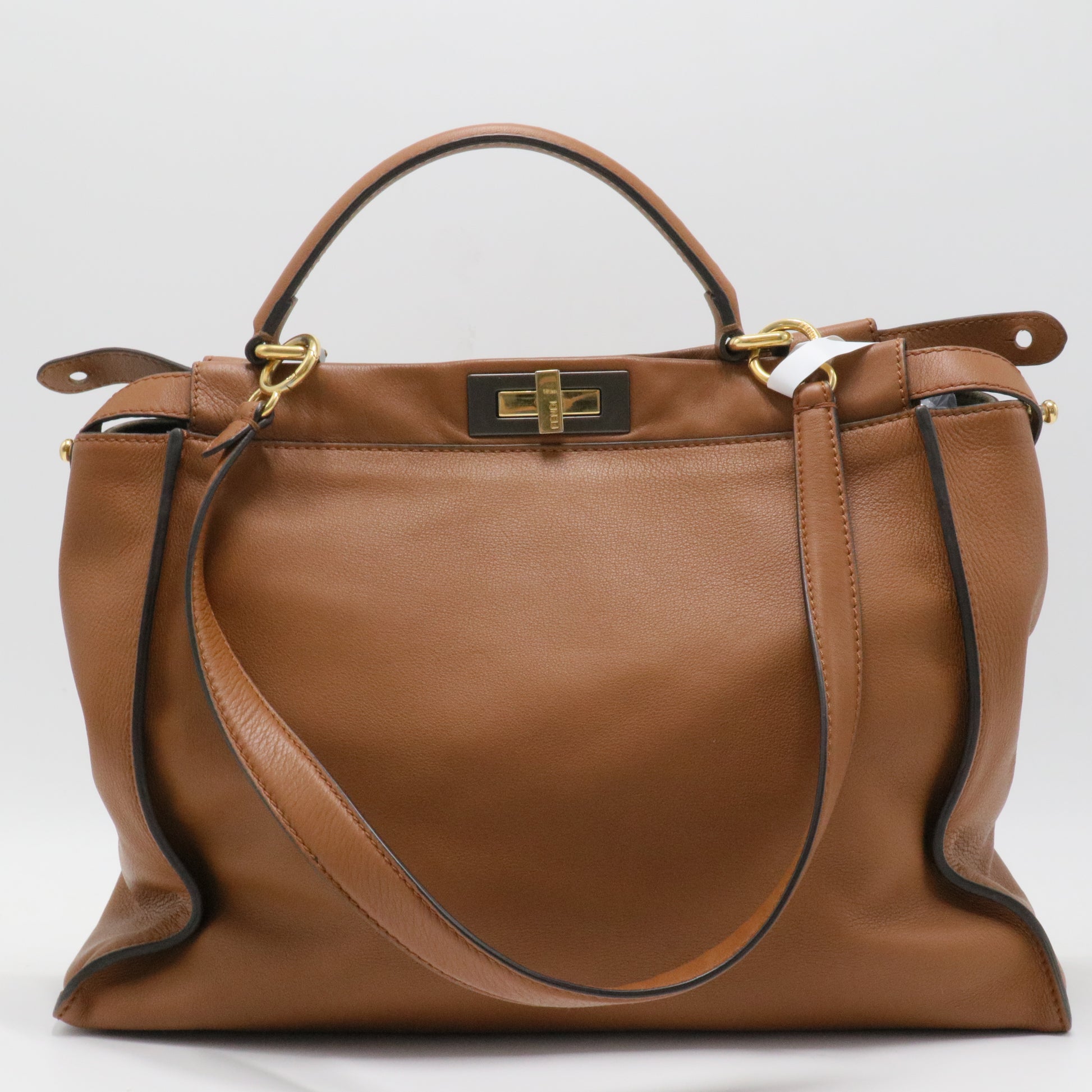 Fendi Tan Leather Large Peekaboo Top Handle Bag