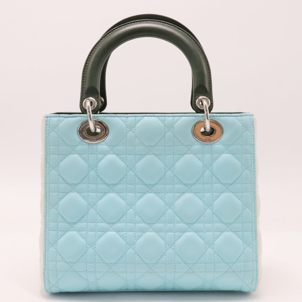 Lambskin Cannage Medium Tri-Color Lady Dior Blue Green