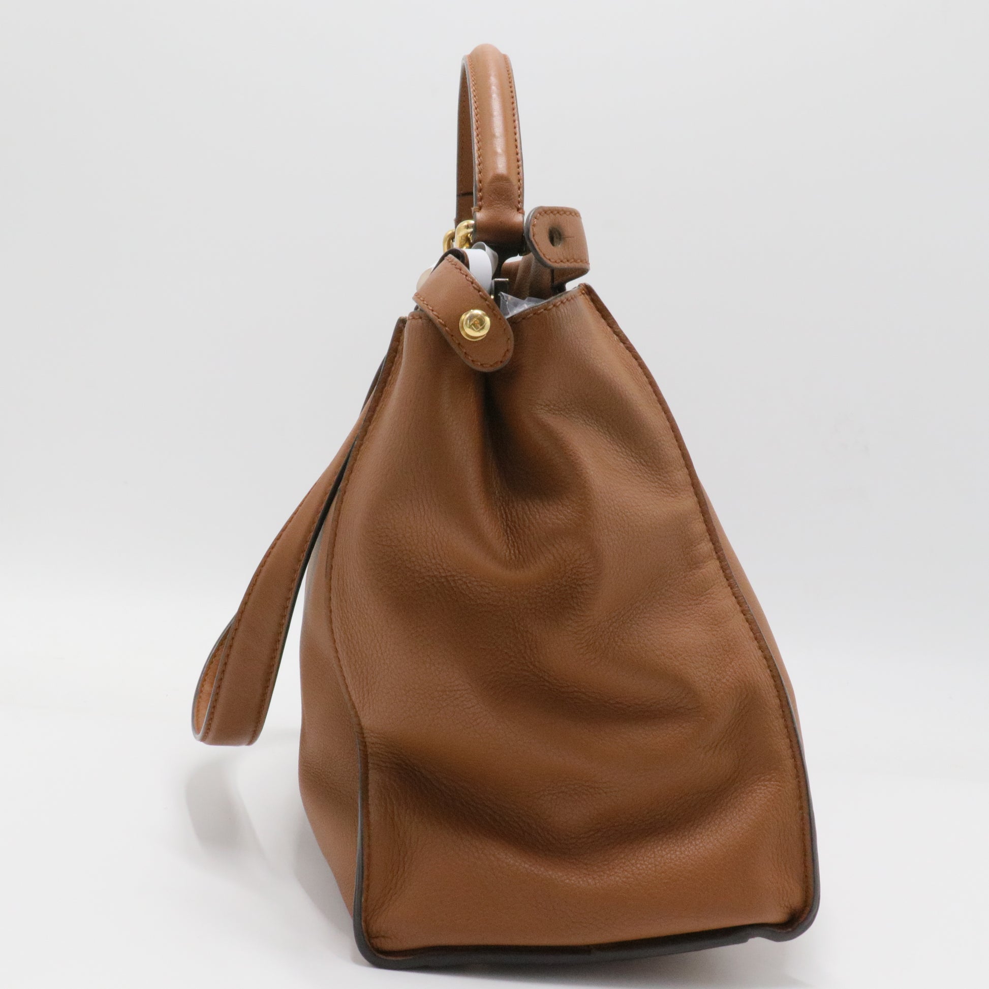 Fendi Tan Leather Large Peekaboo Top Handle Bag