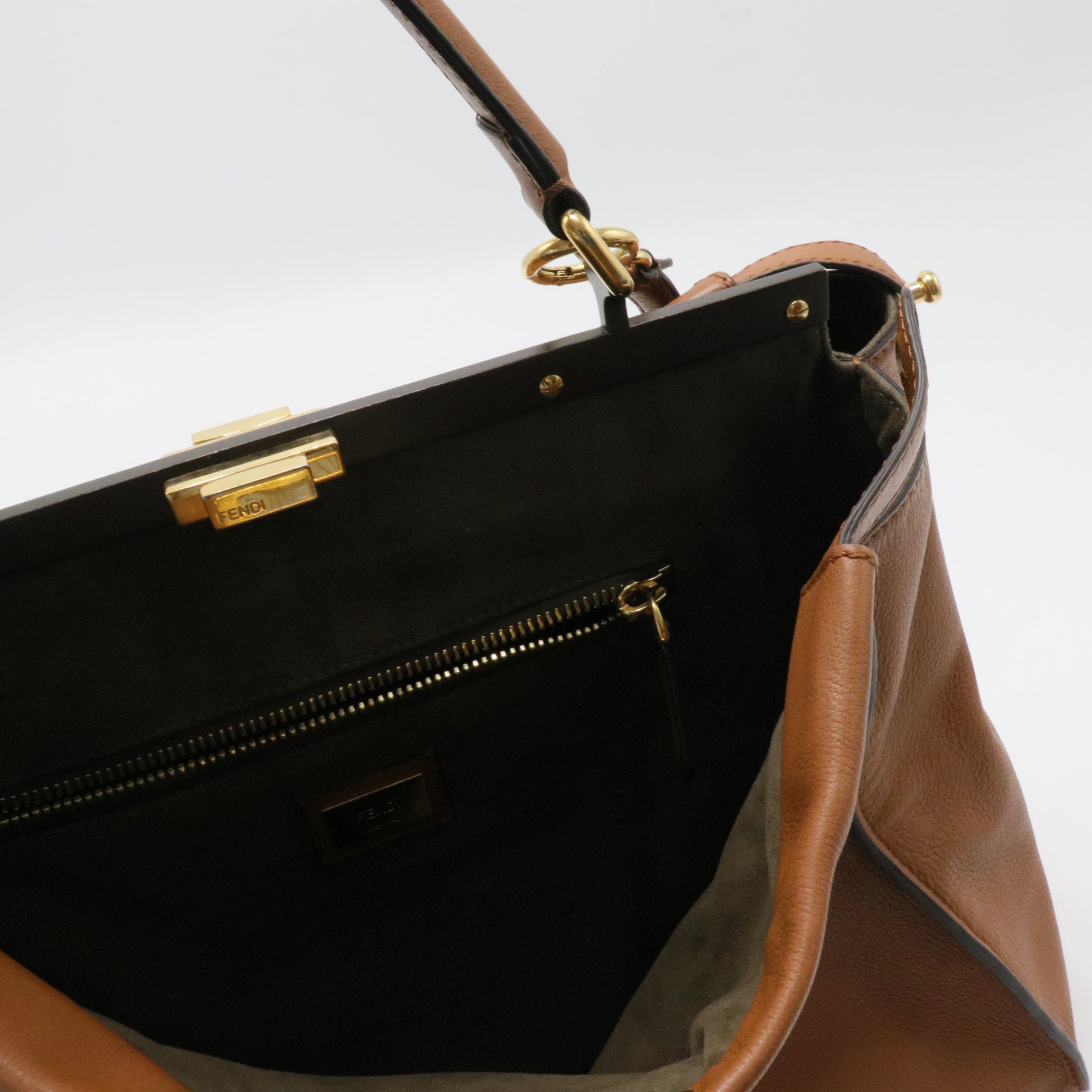 Fendi Tan Leather Large Peekaboo Top Handle Bag