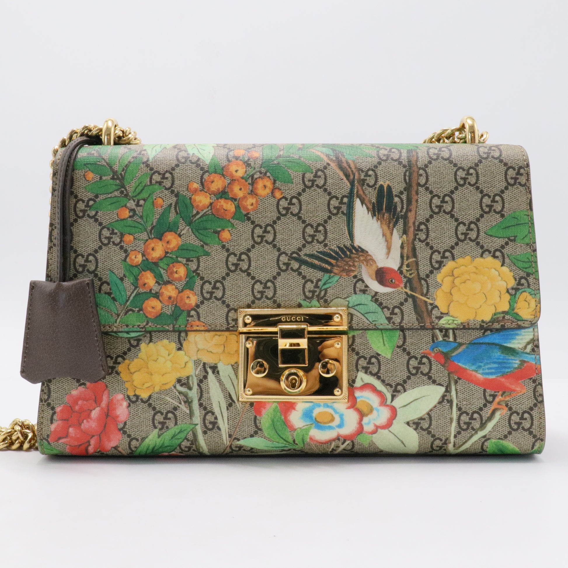 GG Supreme Monogram Tian Medium Padlock Shoulder Bag Beige Multicolor New Acero