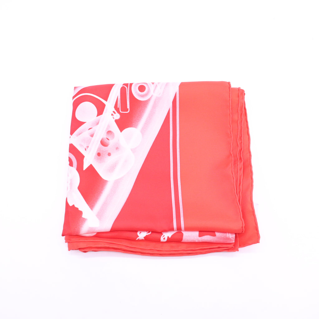 Hermes Red Please Check In Print Silk Scarf Twins W23377