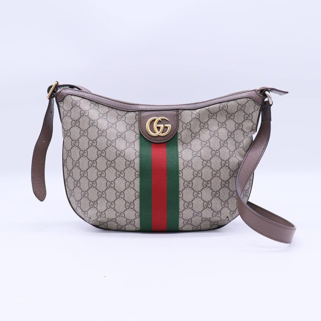 GG Supreme Monogram Web Small Ophidia Half Moon Hobo B21248