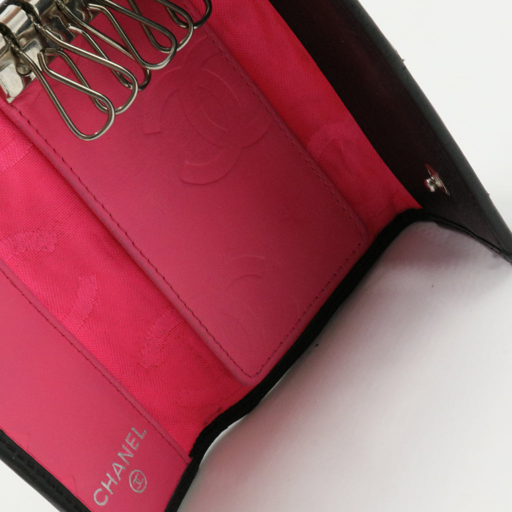 Calfskin Quilted Cambon 6 Key Holder Black