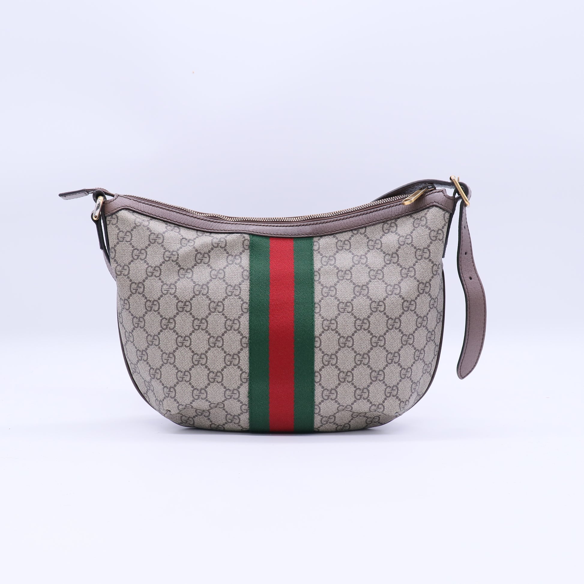 GG Supreme Monogram Web Small Ophidia Half Moon Hobo B21248