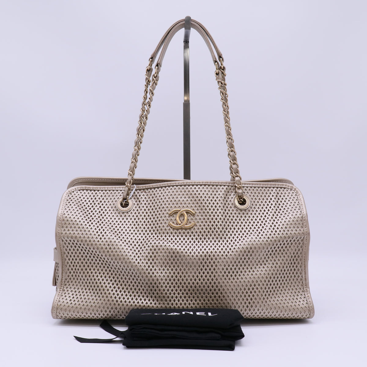 Chanel Metallic Calfskin Perforated Up In The Air Tote Light Gold twins LDJ4641