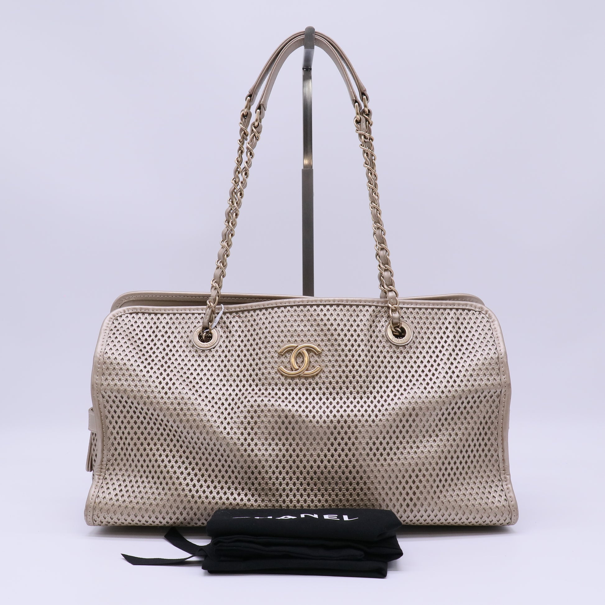 Chanel Metallic Calfskin Perforated Up In The Air Tote Light Gold twins LDJ4641