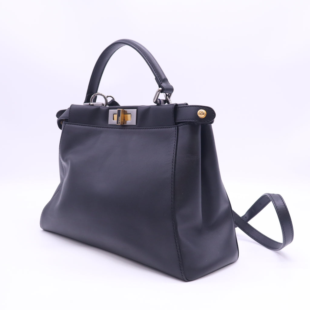 Fendi Black Smooth Leather Regular Peekaboo Twins B24249