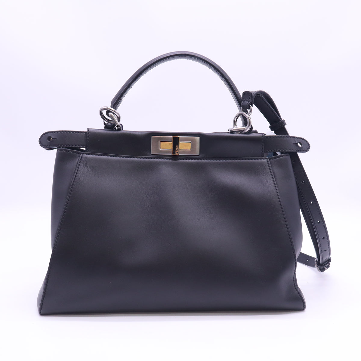 Fendi Black Smooth Leather Regular Peekaboo Twins B24249