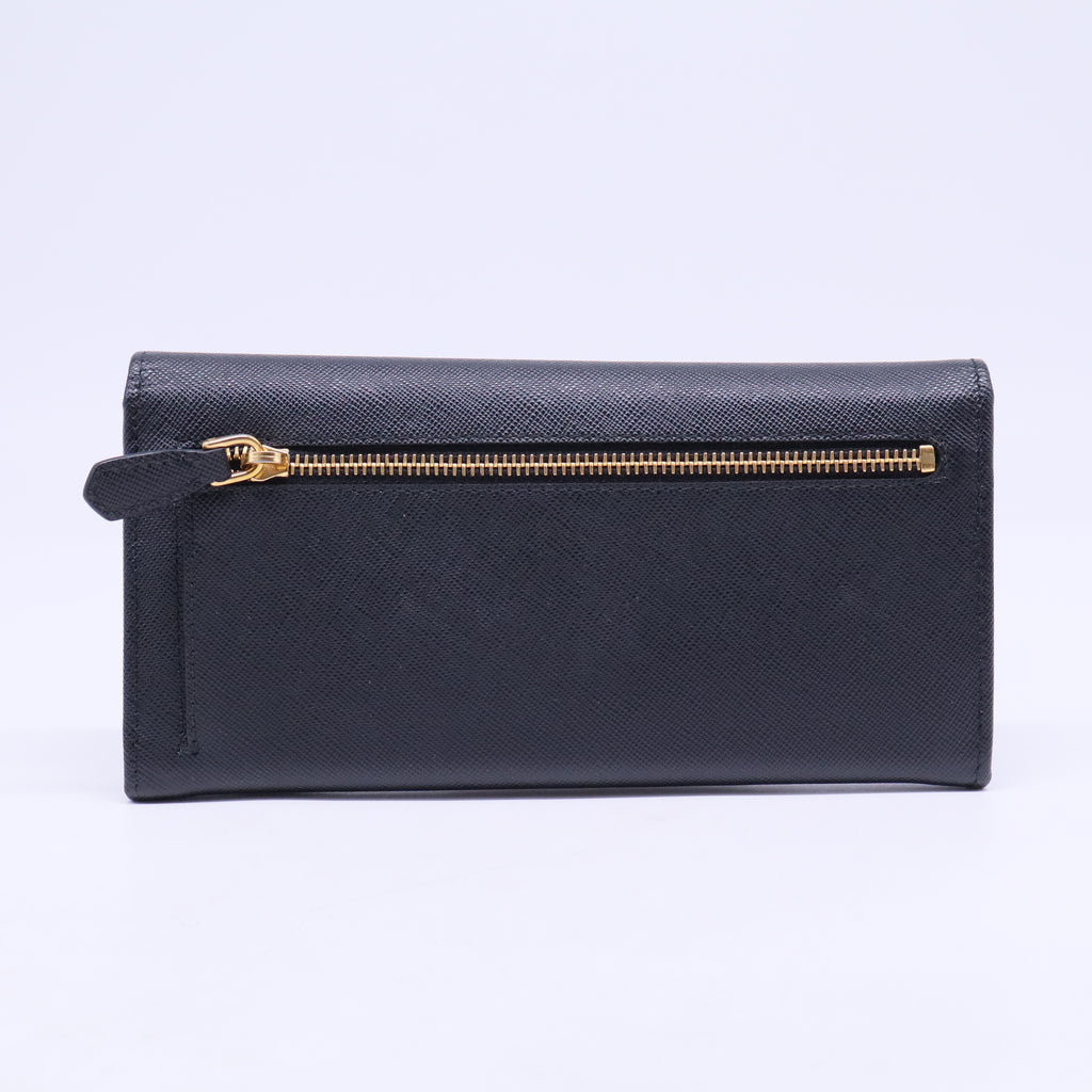 Prada Black Saffiano Leather Push Lock Wallet W20509
