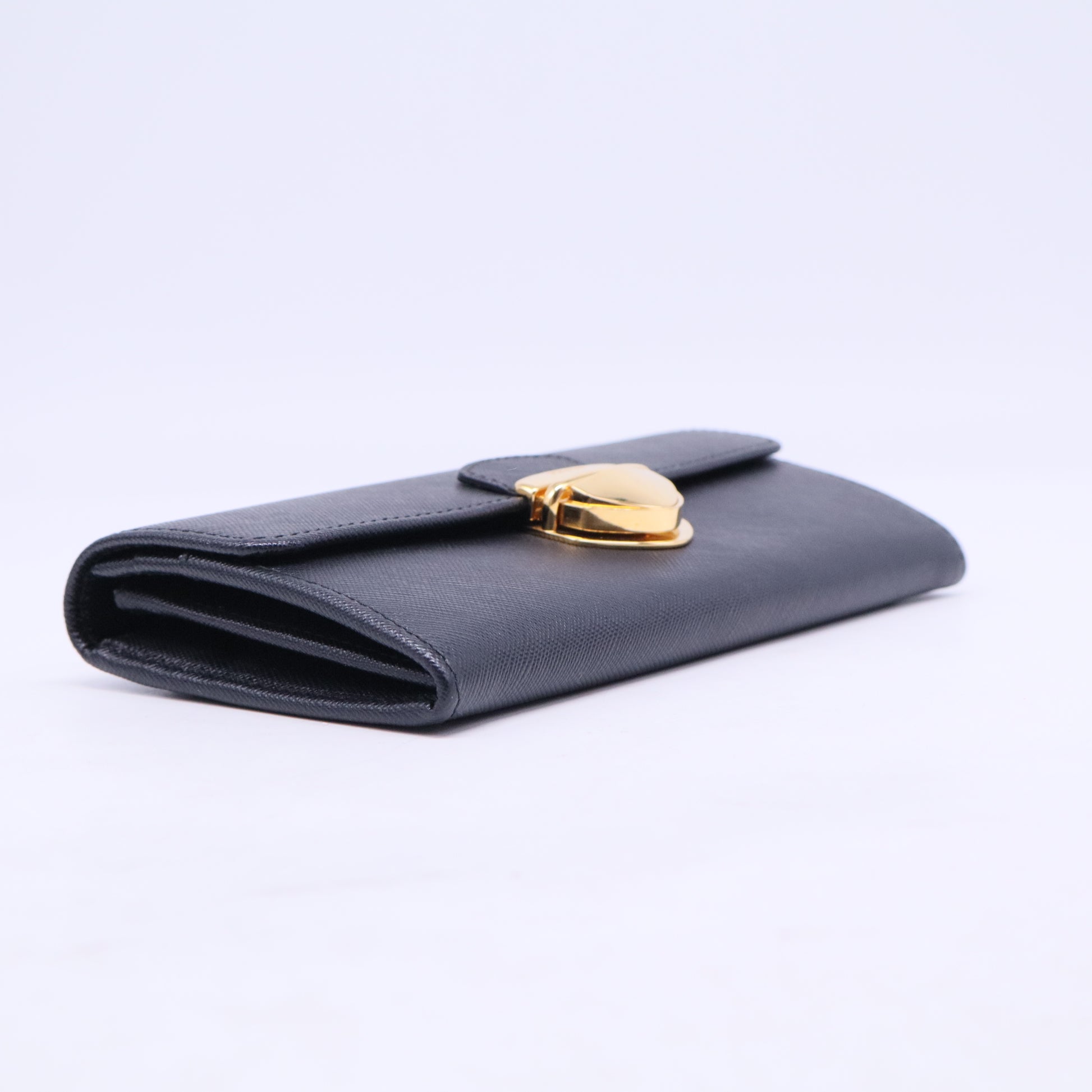 Prada Black Saffiano Leather Push Lock Wallet W20509