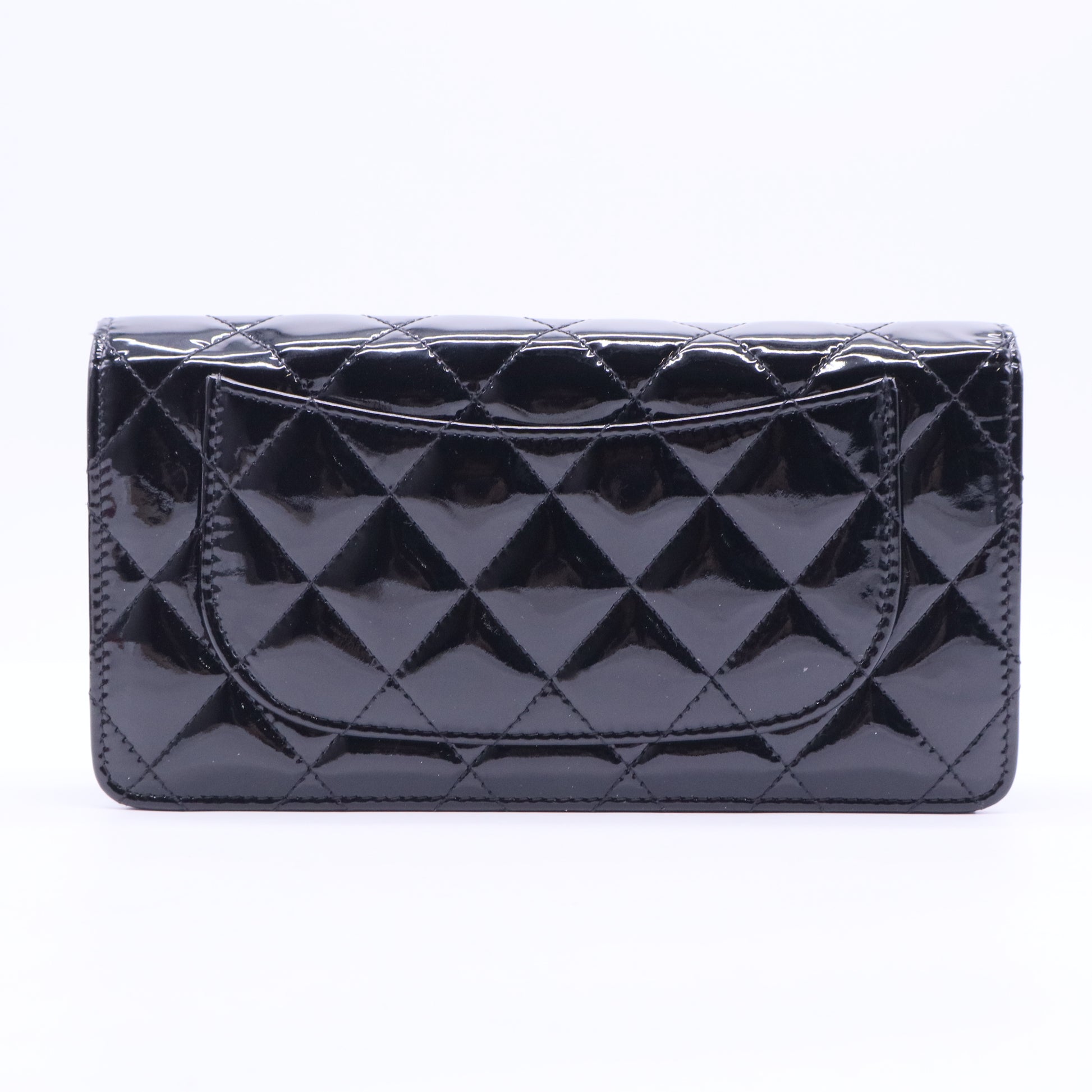 Black Quilted Patent Leather Flap Long Wallet W20044