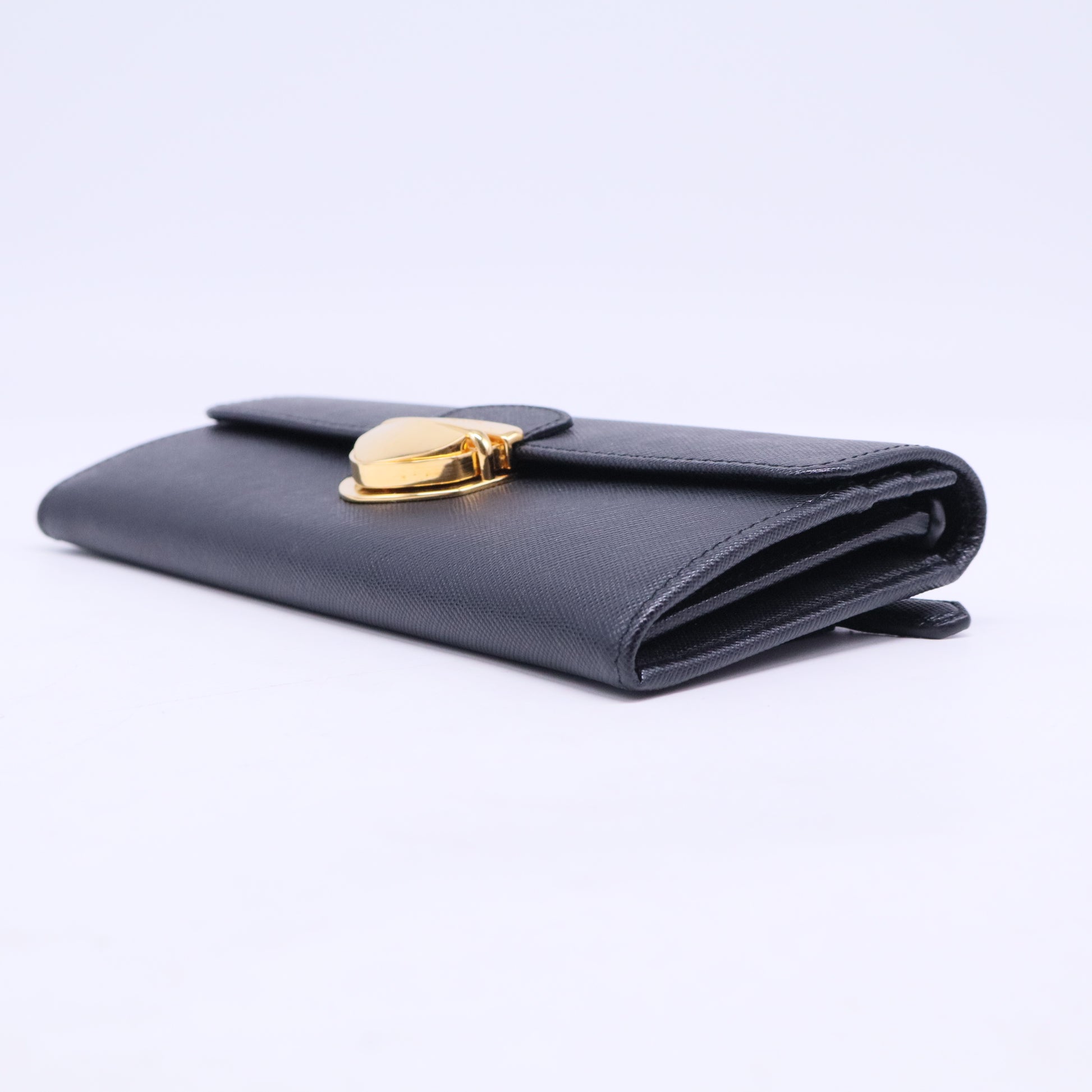 Prada Black Saffiano Leather Push Lock Wallet W20509