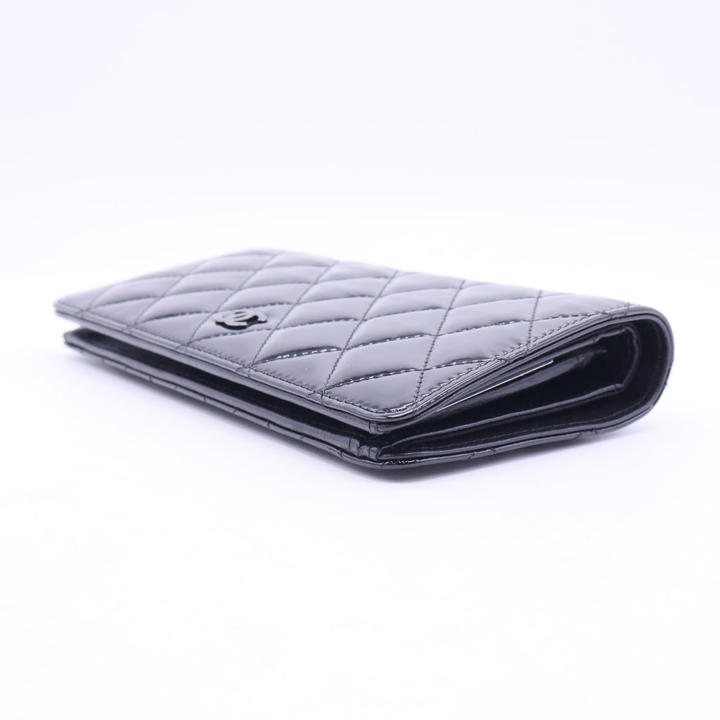 Black Quilted Patent Leather Flap Long Wallet W20044