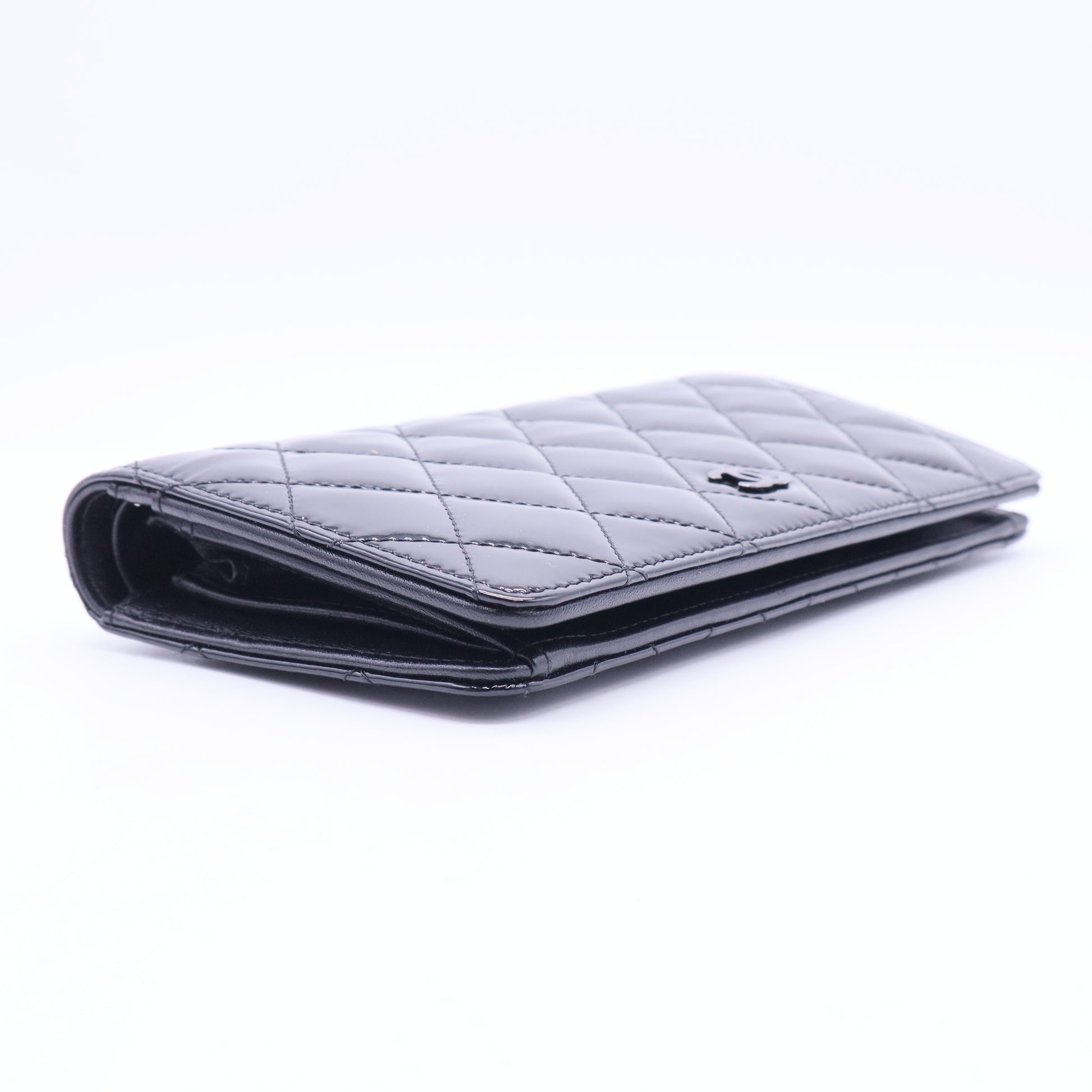 Black Quilted Patent Leather Flap Long Wallet W20044