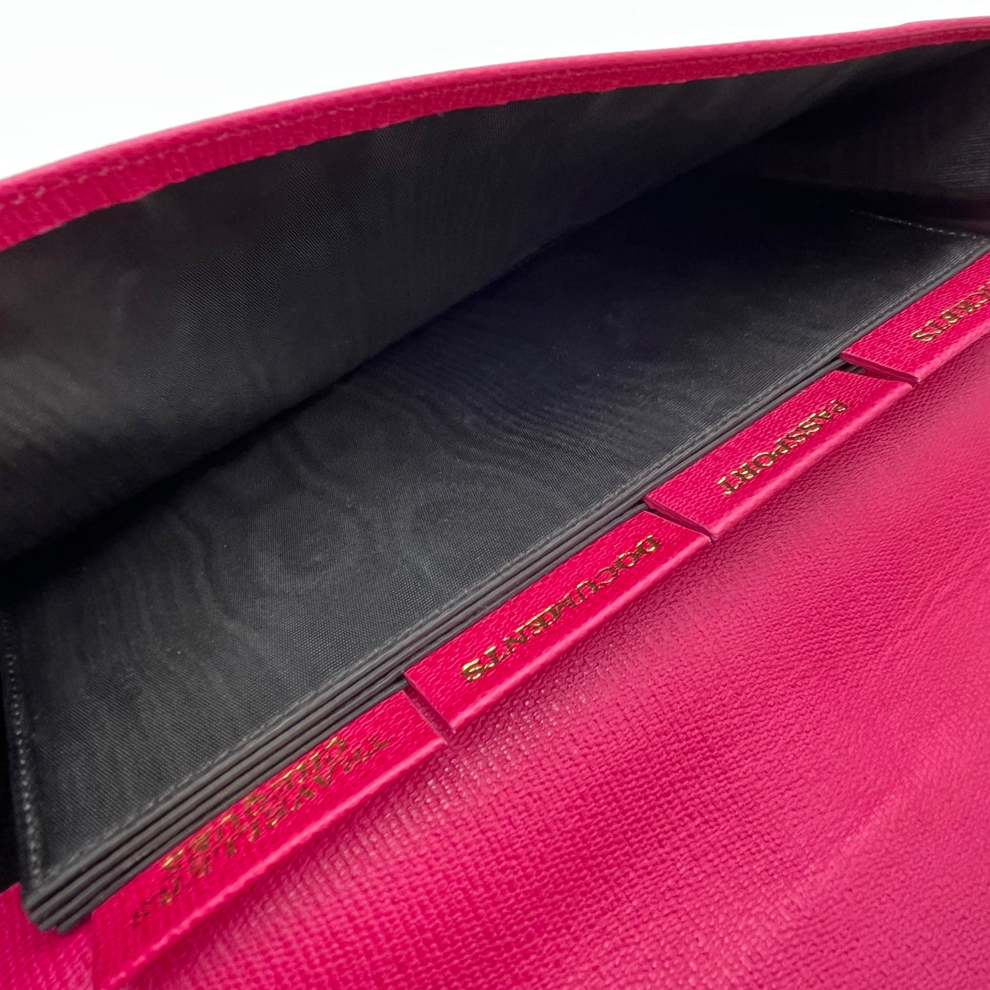 Calfskin Classic Y Ligne Clutch Fuchsia twins