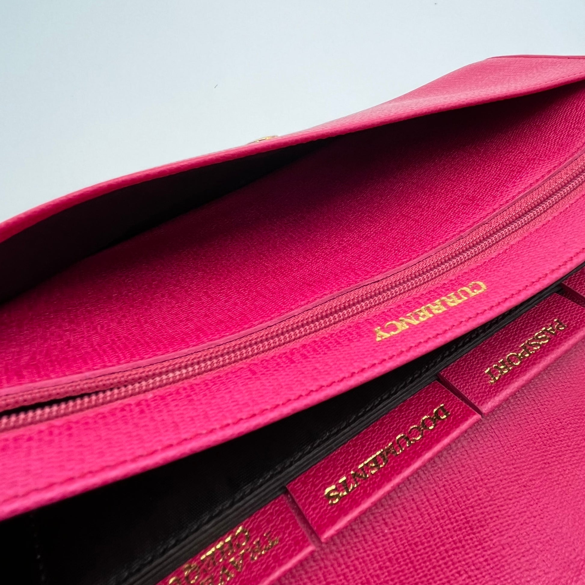 Calfskin Classic Y Ligne Clutch Fuchsia twins