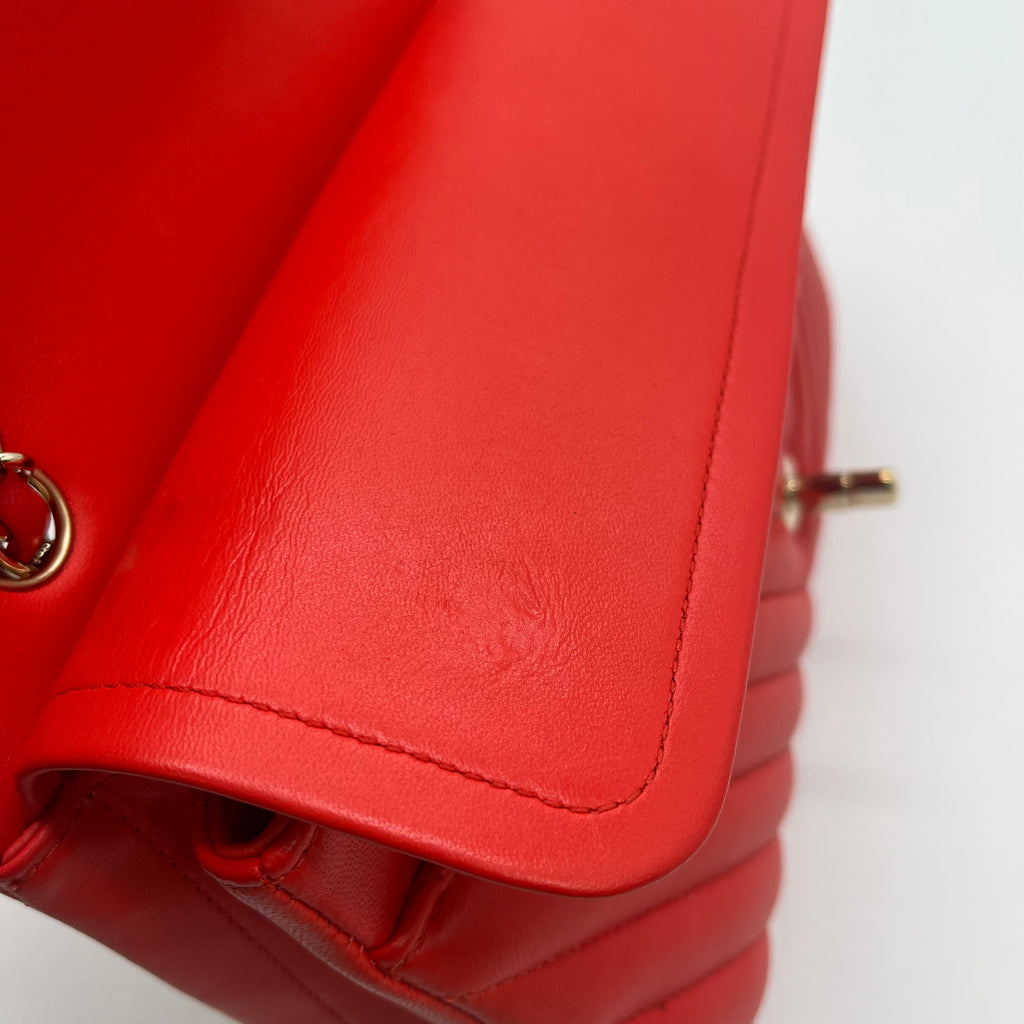 Lambskin Chevron Quilted Medium Double Flap Red twins