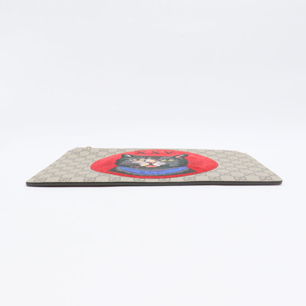 Zipped Pouch Embroidered GG Coated Canvas and Leather Large