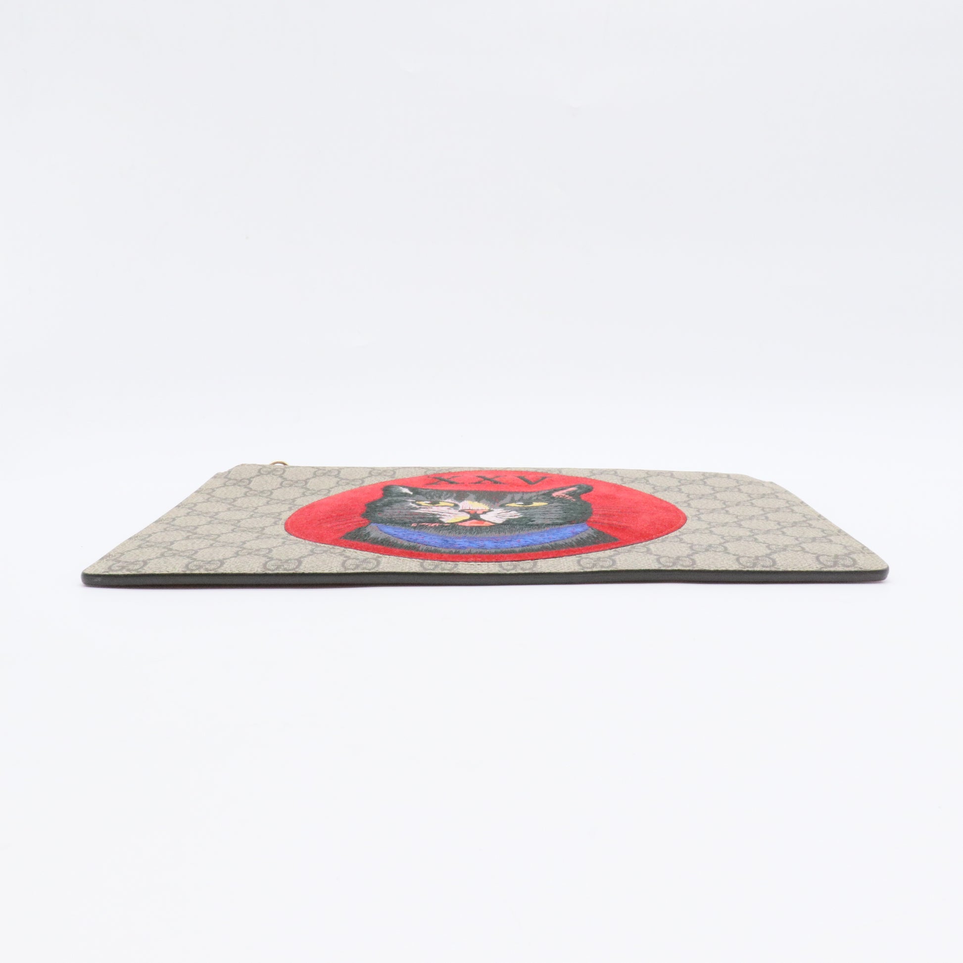 Zipped Pouch Embroidered GG Coated Canvas and Leather Large