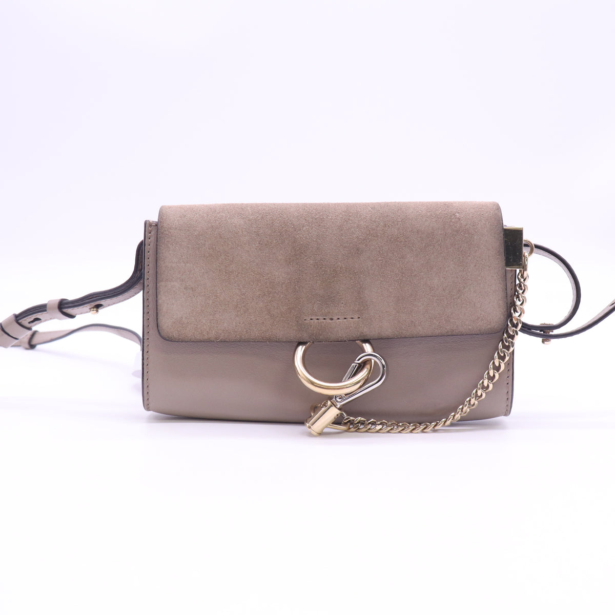 Suede Calfskin Small Faye Shoulder Bag Motty Grey B24481