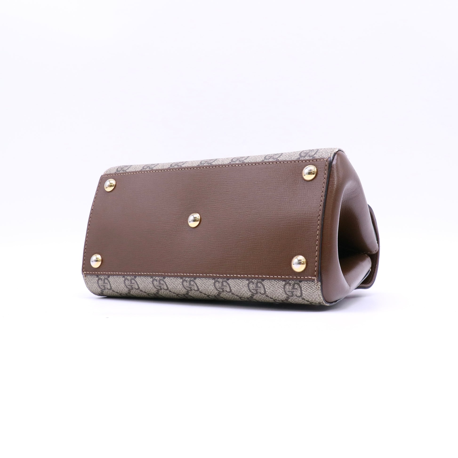 Gucci GG Supreme Monogram Azalea Calfskin Mini Horsebit 1955 Top Handle Flap Bag Beige Ebony Brown Sugar twins LDJ4676