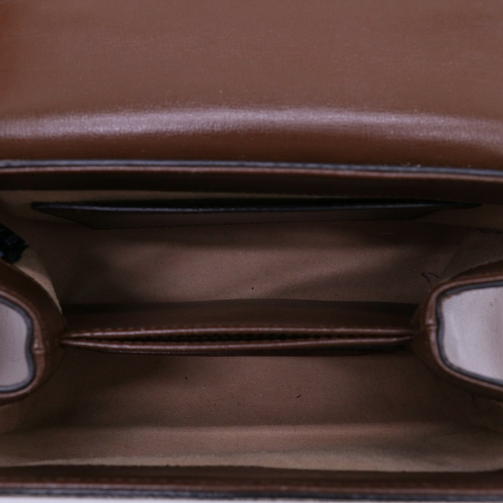 Gucci GG Supreme Monogram Azalea Calfskin Mini Horsebit 1955 Top Handle Flap Bag Beige Ebony Brown Sugar twins LDJ4676