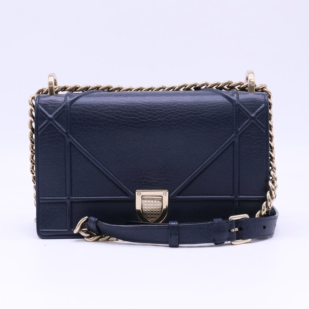 Christian Dior Grained Calfskin Diorama Wallet on Chain Pouch Blue twins LDJ4672