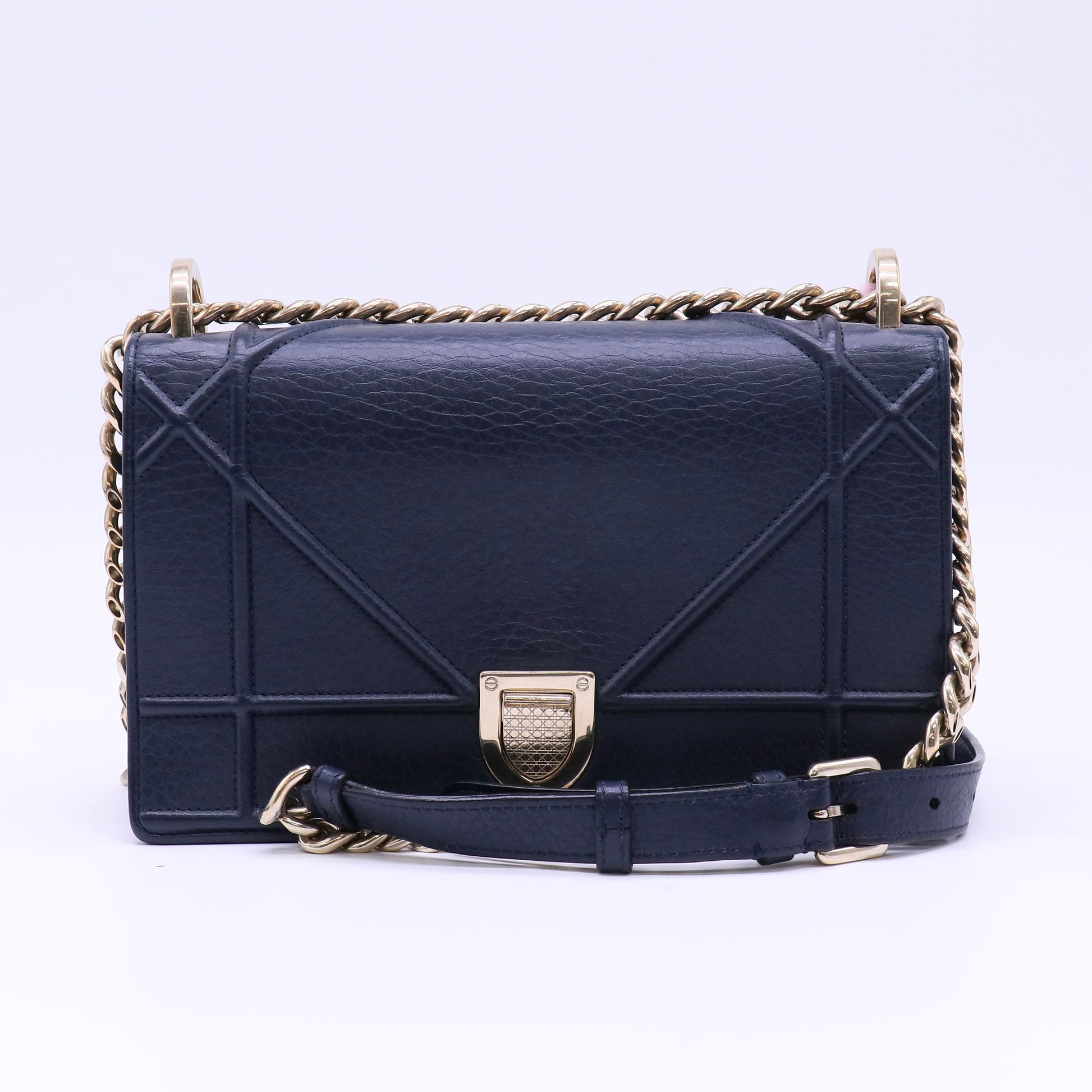 Christian Dior Grained Calfskin Diorama Wallet on Chain Pouch Blue twins LDJ4672